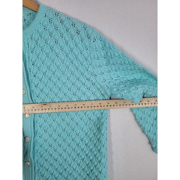 VTG‎ Cuddle Knit Cardigan Sweater M Blue Nubby 60s Cottage Coquette Rockabilly - Picture 10 of 12